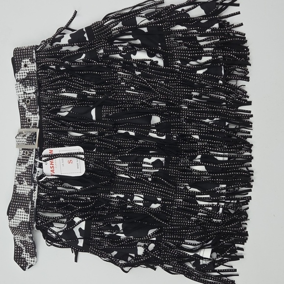 Black and White Cow Print Fringe Skirt NWT - Picture 1 of 16